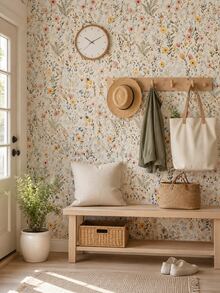 French Floral Peel And Stick Wallpaper, Ins Vintage Small Flower Contact Paper, Self Adhesive Furniture Renovation Sticker, Renter Friendly Tv Backdrop Wall Paper, Waterproof Floral Cabinet Wrap, Diy Removable Floral Wall Decor - Multicolor - View 5