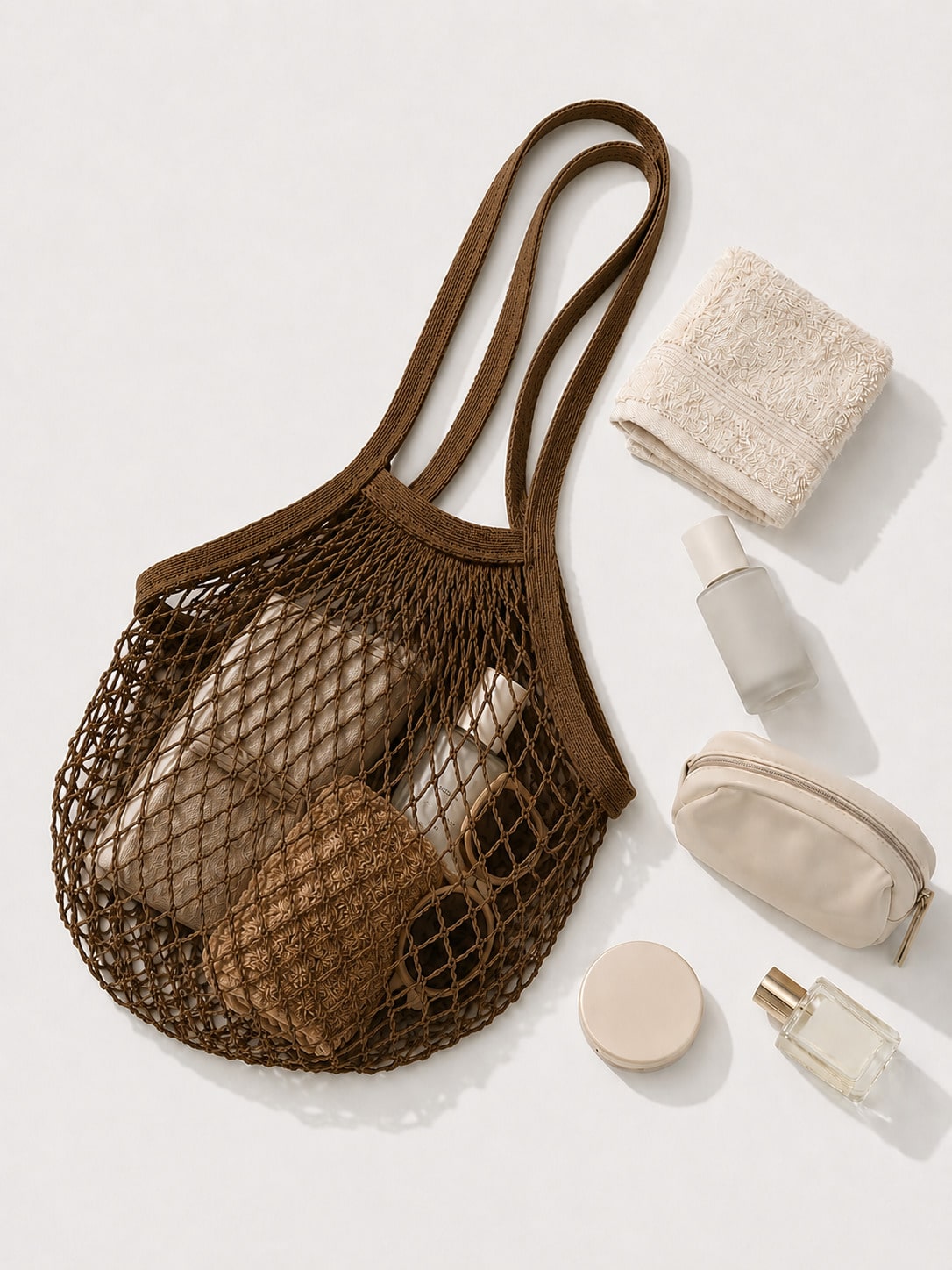 Fairycore Borsa tote da donna con bordi e trafori in rete per vacanze al mare