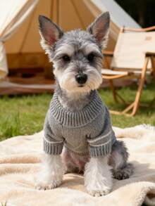 PETSIN 1 Piece Of Minimalist Linen Gray Striped Pet Knitted Sweater, Suitable For Small Cats And Dogs, Versatile Basic Knitted Clothing For Autumn And Winter Home Walks And Layering In Ins Style - grey strips - View 3