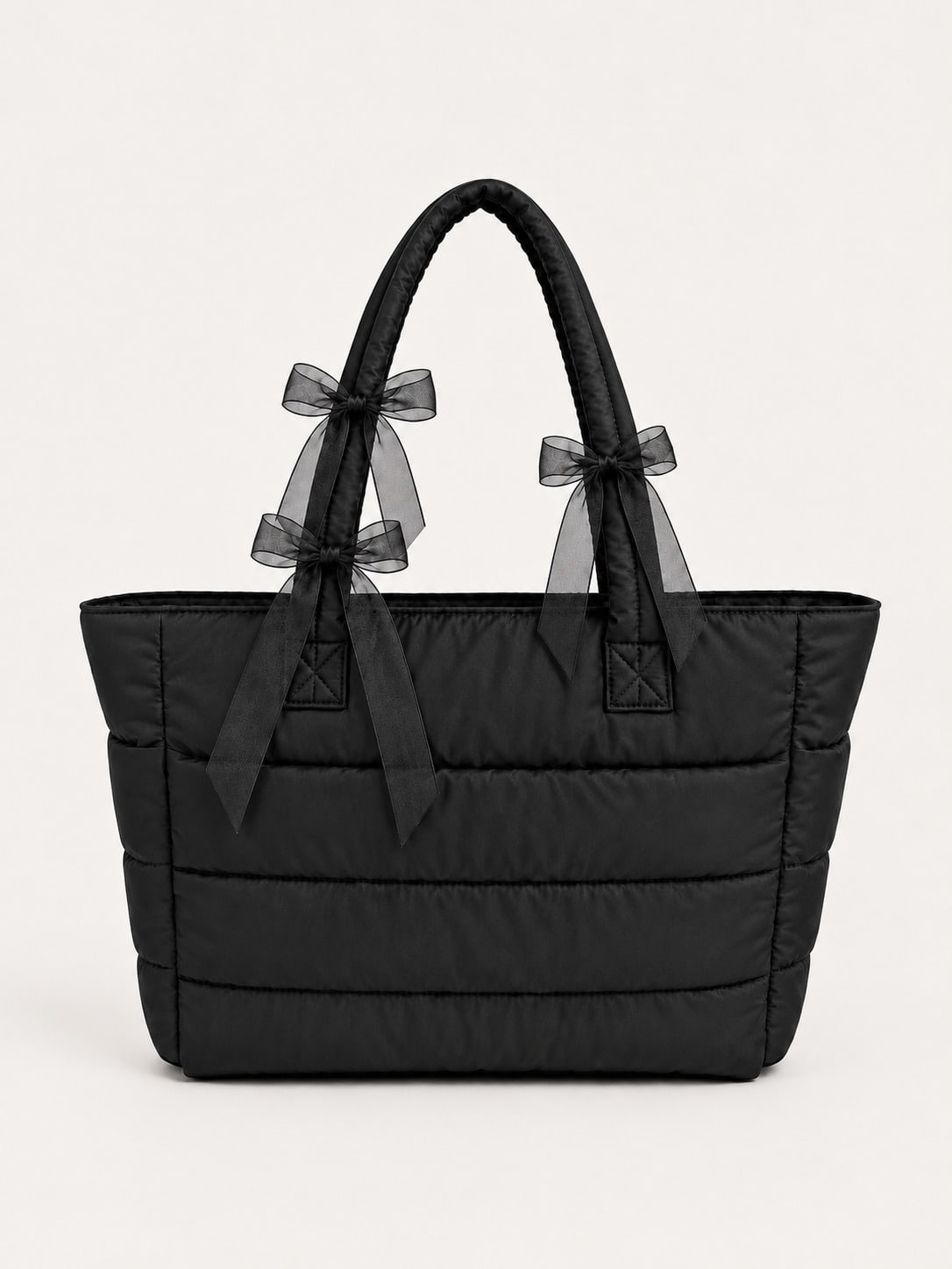 Kawaii Borsa tote nera con fiocco e cuciture, borsa a mano, borsa a spalla, borsa per computer, tracolla multifunzionale, può essere attaccata alla valigia