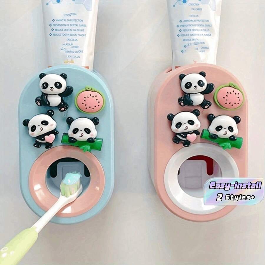 1Pc Cute Panda Automatic Toothpaste Dispenser, Wall Mount No Drill Toothpaste Squeezer, Cartoon Self Adhesive Toothpaste Holder For Bathroom Decor, Ideal Holiday Gift - various - View 1