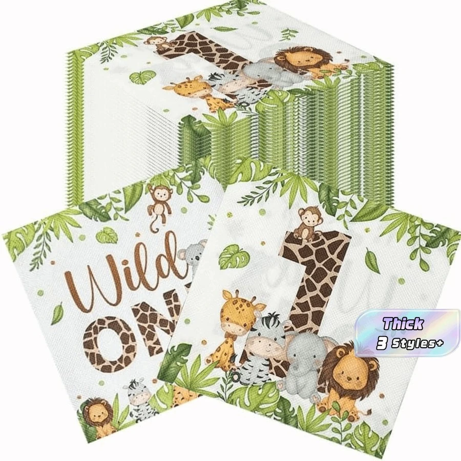 Animal Party Napkins Jungle Animals Plants Themed Birthday Napkins Kids Birthday Party Baking Wild Birthday Party Decorations - Jungle Animals - View 1