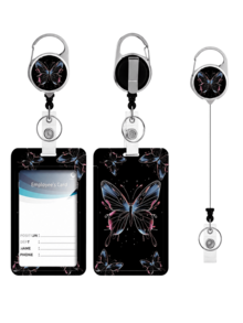 1 Set (Badge Clip + Card Holder) Gradient Butterfly Retractable Badge Reel With ID Card Holder, Black Vertical Badge Clip Protector Set For Nurse Teacher Office Student - multicolor - View 9