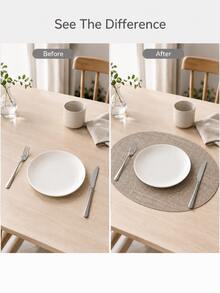 Haus Hana 1pc 45x30cm Oval PVC Woven Placemat, European-Style Faux Linen Textured Dining Table Mat With Thickened Non-Slip Design, Modern Table Setting Decor For Kitchen, Restaurant, Hotel, Dinner Party, Holiday Gathering And Daily Meals - Multicolor - View 5