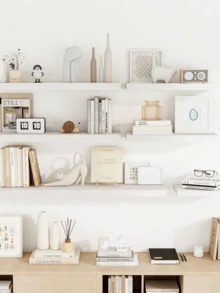 1/3 Pcs Extra Large White Sturdy Durable Wall Shelf With Strong Brackets Rustproof Easy Clean Non Slip Surface For Bedroom Living Room Kitchen Office Display Storage Rack Home Organization - White - View 6