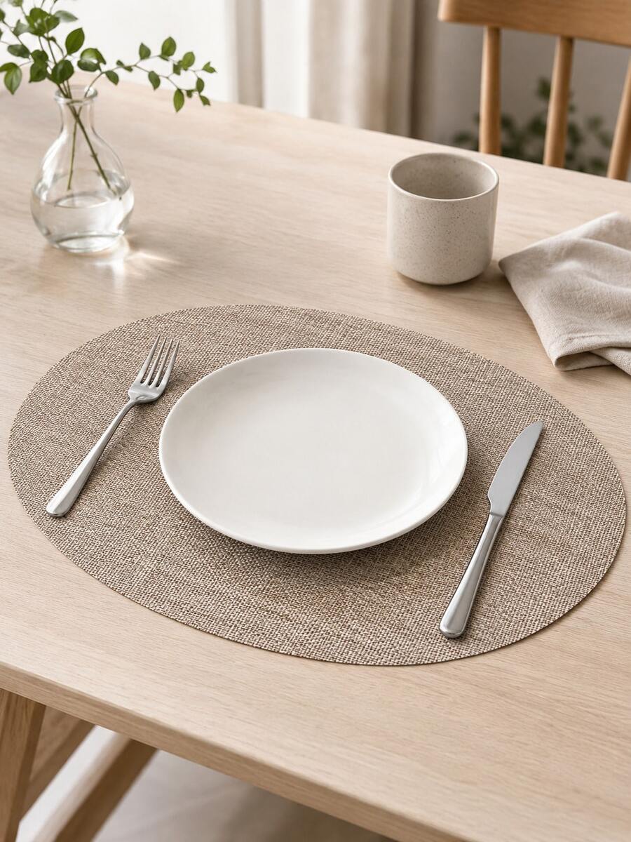 Haus Hana 1pc 45x30cm Oval PVC Woven Placemat, European-Style Faux Linen Textured Dining Table Mat With Thickened Non-Slip Design, Modern Table Setting Decor For Kitchen, Restaurant, Hotel, Dinner Party, Holiday Gathering And Daily Meals - Multicolor - View 1