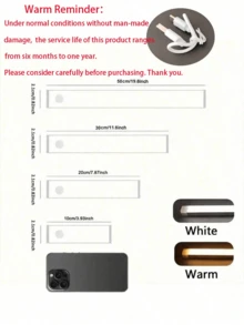 1 件 LED 运动传感器橱柜灯，磁性 USB 可充电夜灯（10/20/30/50 厘米）适用于厨房、卧室、橱柜、衣柜、楼梯、走廊照明 - 白色 - 查看 10