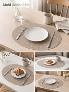Haus Hana 1pc 45x30cm Oval PVC Woven Placemat, European-Style Faux Linen Textured Dining Table Mat With Thickened Non-Slip Design, Modern Table Setting Decor For Kitchen, Restaurant, Hotel, Dinner Party, Holiday Gathering And Daily Meals - Multicolor - View 4