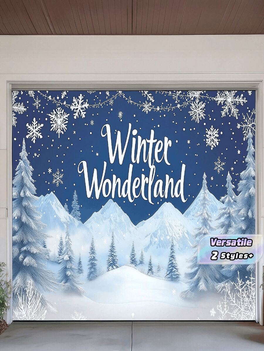 1件冬季仙境夢幻背景布,雪山與松樹印花,家庭節日聚會生日派對拍照亭道具,冬季主題居家花園庭院裝飾 - 彩色 - 查看 1