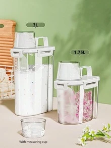 1/2PCS Wadah Penyimpanan Bubuk Deterjen Kapasitas Besar dengan Desain Segel Anti Bocor, Pegangan, dan Tutup Bertanda, Ember Sabun Cuci, Ember Cairan Deterjen, Aksesori Kamar Mandi, Dekorasi Ruangan, Ruang Cuci, Dapur - warna-warni - View 6