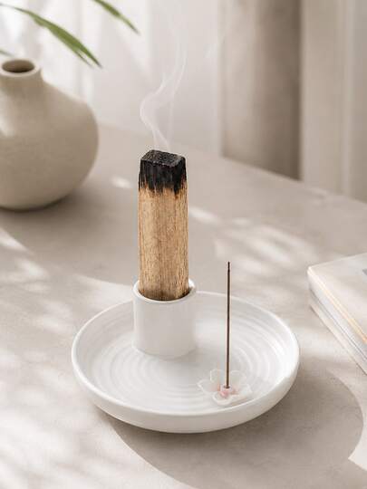Haus Hana Incense Burner, Peruvian Holy Wood Old Material Holy Wood Incense Stick Ceramic Candlestick, Ceramic Holy Wood Candleholder, Thread Incense Holy Wood Stand, Essential For Home And Office Aromatherapy, Birthday, Housewarming, Holiday Gifts