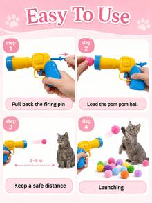 Interactive Cat Ball(Random Color) Launcher Toy Set Featuring A Silent, High-Bounce Plush Ball Launcher; Harmless, It Is Ideal For Pet Entertainment And Bonding, And Perfect For Active Play. - Multicolor - View 3
