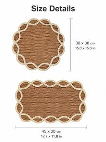Haus Hana 1pc 38cm Round Or 45x30cm Rectangular Boho Woven Paper Placemat, Flower Petal Edge Table Mat With Natural Two-Tone Braided Design, Rustic Farmhouse Dining Decor For Kitchen, Dinner Table, Wedding, Party, Holiday And Daily Use - Multicolor - View 4