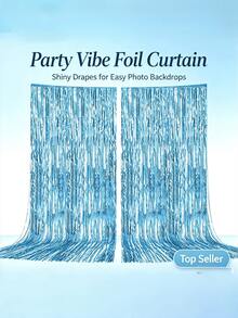 2pcs Metallic Foil Tassel Photo Booth Backdrop Curtain, Large & Small Square Rain Streamer, Background For Birthday, Wedding, Party, Graduation, Mother's Day, Various Occasions - Baby Blue - View 3