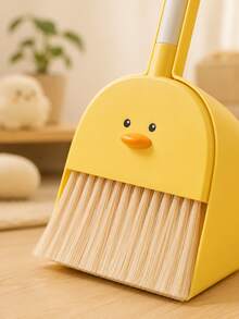 Zazumi 1pc Duck Face Shape Mini Broom And Dustpan Set With Smooth Yellow Matte Finish For Nordic Style Home Spaces Bedroom Corners Kitchen Areas And Cream Style Interior Organization Creating A Fresh Aesthetic Cleaning Atmosphere - default - View 3
