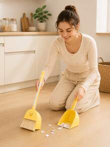 Zazumi 1pc Duck Face Shape Mini Broom And Dustpan Set With Smooth Yellow Matte Finish For Nordic Style Home Spaces Bedroom Corners Kitchen Areas And Cream Style Interior Organization Creating A Fresh Aesthetic Cleaning Atmosphere - default - View 2
