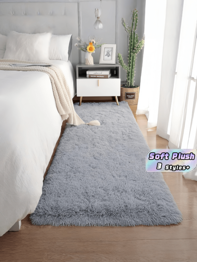 1PC Luxury Gray Fluffy Cushion Soft Plush Polyester Mat Machine Washable Comfortable Floor Rug For Bedroom Living Room Home Decor Elegant Warm Non Slip Gift Idea