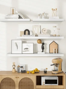 1/3 Pcs Extra Large White Sturdy Durable Wall Shelf With Strong Brackets Rustproof Easy Clean Non Slip Surface For Bedroom Living Room Kitchen Office Display Storage Rack Home Organization - White - View 2