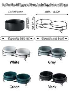 1PC Ceramic Pet Bowls Neck Protection Anti Tilt Removable Wrought Iron Stand Glaze Heat Resistant Hygienic Dual Bowl Cats Dogs Home Decor Elegant Multicolor - multicolor - View 11