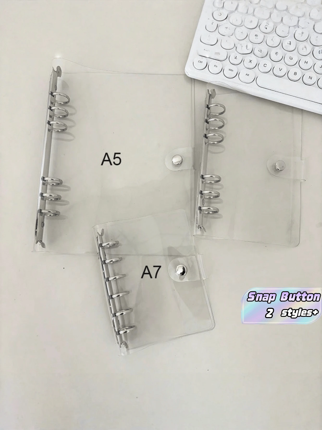 1 Set A5 A7 Transparent PVC 6 Ring Binder Cover With Snap Button Closure Waterproof Soft Durable For DIY Journal Scrapbook Notebook Office School Student Gift - transparent - View 1