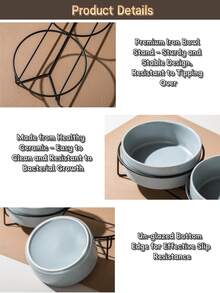1PC Ceramic Pet Bowls Neck Protection Anti Tilt Removable Wrought Iron Stand Glaze Heat Resistant Hygienic Dual Bowl Cats Dogs Home Decor Elegant Multicolor - multicolor - View 10