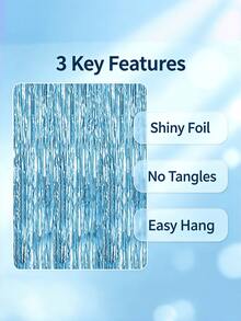 2pcs Metallic Foil Tassel Photo Booth Backdrop Curtain, Large & Small Square Rain Streamer, Background For Birthday, Wedding, Party, Graduation, Mother's Day, Various Occasions - Baby Blue - View 2
