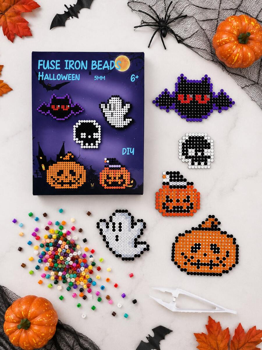 Bộ thủ công DIY hạt cầu chì 5mm Halloween, bộ hạt sắt nhiều màu với thiết kế pixel art hình dơi, ma, đầu lâu & bí ngô, hoạt động thủ công Halloween sáng tạo cho trẻ từ 6 tuổi trở lên, bộ làm đồ trang trí tiệc và đồ trang trí handmade - Nhiều màu - Xem 1