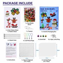 1 Set Christmas 5mm Fuse Beads Craft Kit, Multicolor DIY Pixel Art Bead Set With 15cm Reusable Pegboard, Pattern Sheet, Ironing Paper, Tweezers, Phone Straps, Bead Chains, Bells & Jump Rings, Santa Reindeer Christmas Tree Ornament Making Supplies - multicolor - View 2