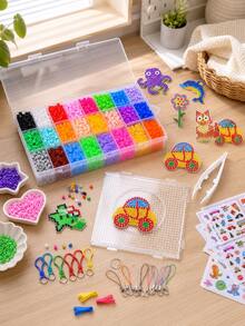 4600PCS 24-Color 5mm Fuse Beads Craft Kit With Storage Box, Reusable Pegboards, Pattern Cards, Tweezers, Ironing Sheets, Keychains & Phone Straps, DIY Pixel Art Accessories Set For Flat And 3D Creative Projects - multicolor - View 2
