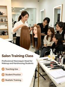 1pc Long Straight Hair Mannequin Head, High Temperature Synthetic Hair Training Head For Hairdresser, Braiding, Updo & Makeup Styling Practice(Without Stand) - Gold - View 9
