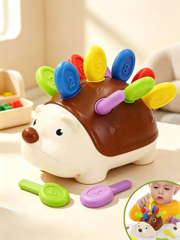 MINKOJA MINKOJA Montessori Learning Toy Set For 1-3 Years Old Toddlers, Hedgehog Shaped Fine Motor Skills Development Toys, Educational Counting & Sorting Puzzle Gifts For 9-18 Months/1-3 Years Old Boys And Girls