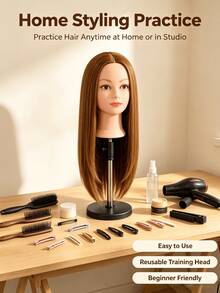 1pc Long Straight Hair Mannequin Head, High Temperature Synthetic Hair Training Head For Hairdresser, Braiding, Updo & Makeup Styling Practice(Without Stand) - Gold - View 4