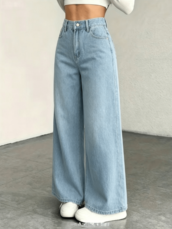 Jeans de mujer, jeans rectos, jeans relajados, azul claro, cintura alta, tubos rectos, casual, joven y de moda, se puede usar en todas las estaciones.