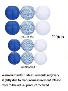 12pcs Blue And White Porcelain Design Chinese Traditional Pattern Paper Lanterns, Suitable For Weddings, Birthdays, Festivals, Parties, And Home Decor - multicolor - View 4