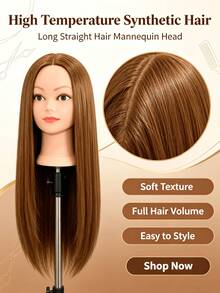 1pc Long Straight Hair Mannequin Head, High Temperature Synthetic Hair Training Head For Hairdresser, Braiding, Updo & Makeup Styling Practice(Without Stand) - Gold - View 6