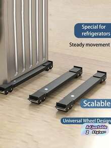 2pcs Adjustable 45-70 Cm Stainless Steel Anti-Vibration Washing Machine Stand, Non-Slip Rust-Proof Feet, Load Bearing 300kg, Suitable For Refrigerators And Washers, Easy Assembly, Large Household Appliance Base With Casters - Multicolor - View 1