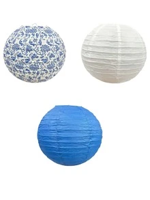 12pcs Blue And White Porcelain Design Chinese Traditional Pattern Paper Lanterns, Suitable For Weddings, Birthdays, Festivals, Parties, And Home Decor - multicolor - View 2