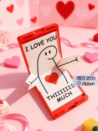 1PC Romantic DIY Gift Cute I Love You So Much 3D Pop Up Greeting Card Couple Anniversary Wedding Valentine Day Card For Wife Husband Boyfriend Girlfriend Sentimental Keepsake Love Gift