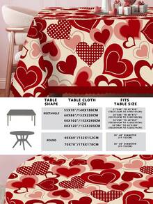 1 Pc Heart Print Valentine Table Cloth Wipe Clean Stain Resistant Polyester For Holiday Party Dining Table Romantic Dinner Anniversary Gift Idea - multicolor - View 4