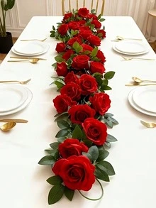 6入組超長人造紅玫瑰藤蔓絲綢吊掛花串，婚禮拱門樓梯背景中心裝飾，戶外花園居家裝飾，母親節春夏派對必備裝飾 - 彩色 - 查看 5