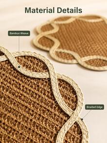 Haus Hana 1pc 38cm Round Or 45x30cm Rectangular Boho Woven Paper Placemat, Flower Petal Edge Table Mat With Natural Two-Tone Braided Design, Rustic Farmhouse Dining Decor For Kitchen, Dinner Table, Wedding, Party, Holiday And Daily Use - Multicolor - View 7