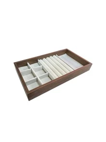 6件組木製天鵝絨珠寶托盤，珠寶收納與展示托盤，抽屜式耳環收納盒，可堆疊珠寶收納托盤，多功能珠寶展示托盤，便攜多用途收納盒，桌面抽屜收納整理盒 - 彩色 - 查看 6
