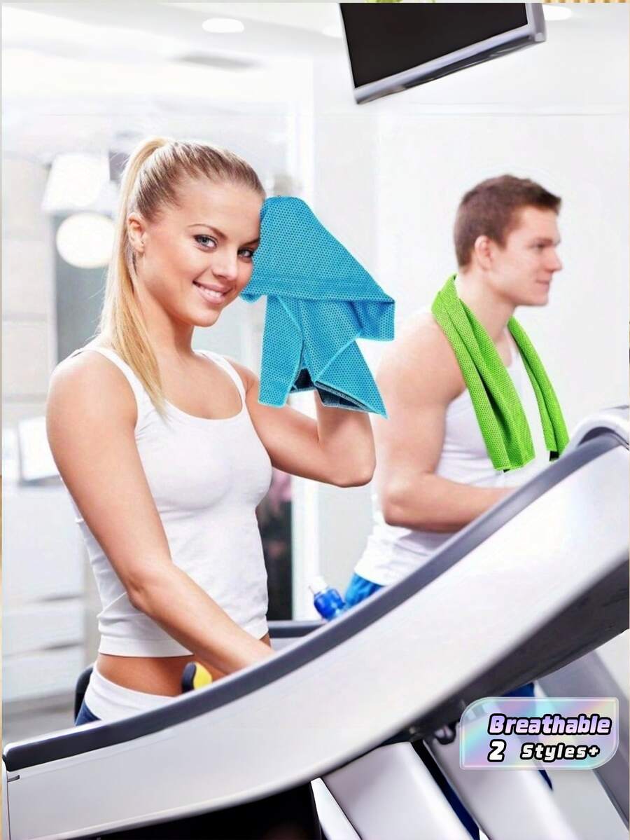 2Pcs Cooling Towels For Neck & Face, Soft Breathable Microfiber Sweat Absorbent Towels, Ideal For Yoga, Running, Gym, Workout, Camping And All Sports Activities - Multicolor - View 1