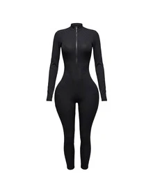 Tightened Canale Workout Monkey Highlighting Curves, Tall Neck With Racklace, Breathable Long Sleeve For Exercise, Yoga And Use - Black - View 5