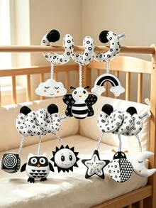 MINKOJA Boneka Plush Gantung Spiral Hitam Putih, Hadiah Aktivitas Bayi Baru Lahir dengan Kontras Tinggi - Hitam dan Putih - View 1