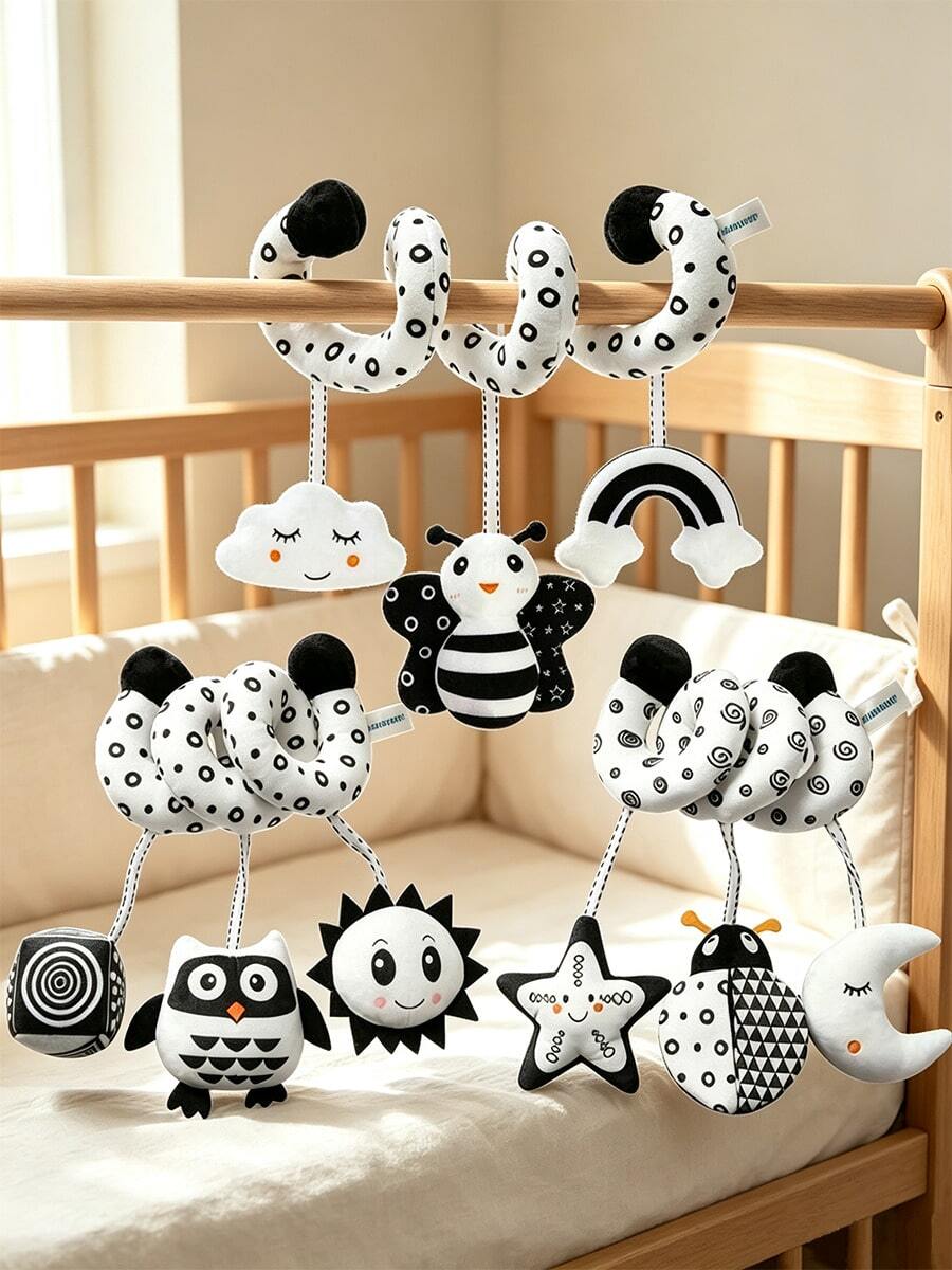 MINKOJA Boneka Plush Gantung Spiral Hitam Putih, Hadiah Aktivitas Bayi Baru Lahir dengan Kontras Tinggi - Hitam dan Putih - View 1
