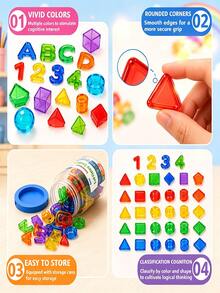 Transparent Alphabet Number Geometric Shape Teaching Set, 6 Styles Available,Packed In Storage Jar, Math & Literacy Learning Toy For Kids Over 3+ Classroom & Home Use, Back To School Essential School Supplies,Perfect School Supplies Gift For Kids - Multicolor - View 5