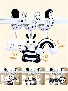 MINKOJA Boneka Plush Gantung Spiral Hitam Putih, Hadiah Aktivitas Bayi Baru Lahir dengan Kontras Tinggi - Hitam dan Putih - View 8