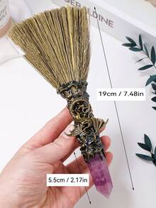 1件手工天然水晶迷你女巫掃帚祭壇工具 靈性修行魔法掃帚萬聖節裝扮派對小禮品 適合維卡巫術愛好者的趣味禮物 - 彩色 - 查看 2