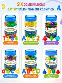Transparent Alphabet Number Geometric Shape Teaching Set, 6 Styles Available,Packed In Storage Jar, Math & Literacy Learning Toy For Kids Over 3+ Classroom & Home Use, Back To School Essential School Supplies,Perfect School Supplies Gift For Kids - Multicolor - View 6